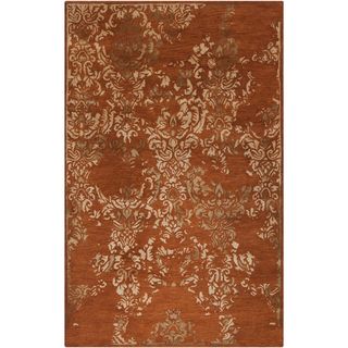 Hand tufted Sonata Rust Red Distressed Damask Wool Rug (2 X 3)
