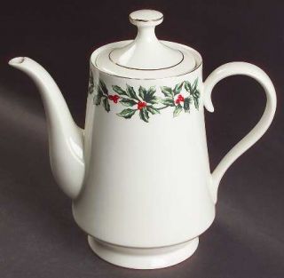 Baum Brothers Holly Coffee Pot & Lid, Fine China Dinnerware   Formalities,Green