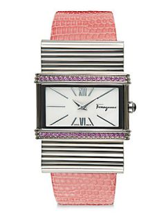 Pink Sapphire & Stainless Steel Bow Watch   Pink Sapphire