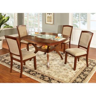 Furniture Of America Jalayan Crack Glass Insert 5 piece Dining Set (Solid wood, wood veneers, glassFinish Oak finishUpholstery material FabricUpholstery color CreamElegant warm set showered in sturdy oak finish constructionEye catching crack glass inse