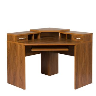 Corner Desk With Monitor Platform (Autumn OakMaterials Laminated Particle Board Finish Autumn OakSpecial features Pullout keyboard shelf, monitor platform Type of desk Corner deskNumber of drawers Two drawersNumber of shelves TwoDimensions 42 inche