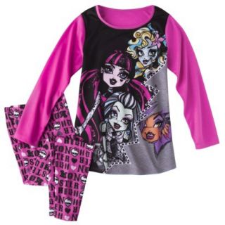 Monster Chic Girls Long Sleeve Pajama Set   Fuchsia 10
