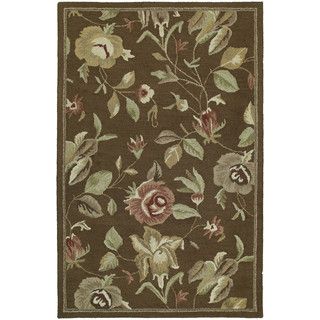 Hand tufted Lawrence Brown Floral Wool Rug (76 X 9)