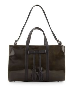 Adette Glazed Leather Satchel Bag, Black