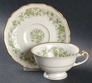 Royal York (Germany) Wine Footed Cup & Saucer Set, Fine China Dinnerware   Green
