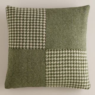 Green Patchwork Wool Throw Pillow   World Market