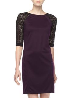 Lace Sleeve Knit Dress, Plum/Black