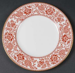Wedgwood Damask Red Luncheon Plate, Fine China Dinnerware   Red Flowers On Rim,S
