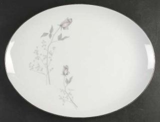 Mikasa Gwen 16 Oval Serving Platter, Fine China Dinnerware   Pink Rosebud,Gray