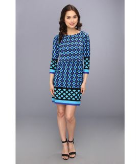Donna Morgan L/S Printed Matte Jersey Popover Dress Womens Dress (Blue)