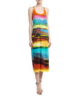 Multicolor Tie Dye Print Macrame Dress