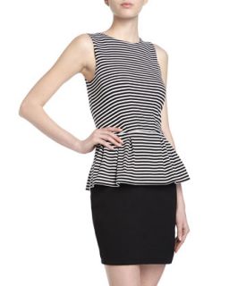 Petaluma Sleeveless Peplum Striped Ponte Dress, Black/White