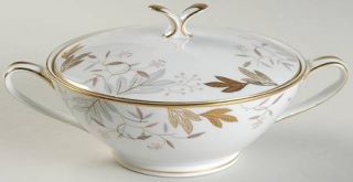 Noritake Dorian Sugar Bowl & Lid, Fine China Dinnerware   Gold/Gray Leaves,Pink