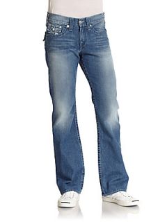 Faded Basket Weave Stitched Bootcut Jeans   Medium Wash