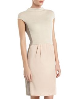 Cap Sleeve Colorblock Dress, Gray/Ivory