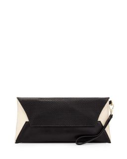 Issa Perforated Leather Clutch Bag, Black/White