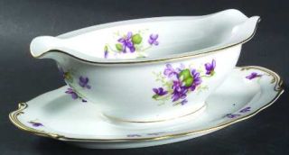 Rossetti Spring Violets Gravy Boat with Attached Underplate, Fine China Dinnerwa