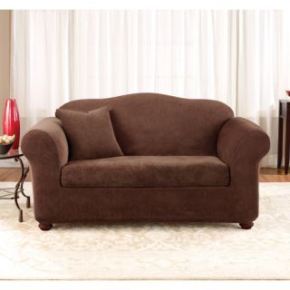 Sure Fit Stretch Pique Two Piece Loveseat Slipcover Taupe   34656