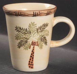 Home Trends West Palm Mug, Fine China Dinnerware   Tropical Tree,Bamboo Border,N