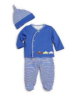 Offspring Infants Three Piece Car Park Top, Pants & Hat Set   Blue Stripe