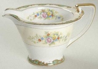 Noritake Condoro Creamer, Fine China Dinnerware   Green & Brown Edge,Floral,Gold