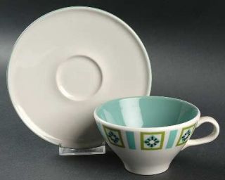 Iroquois Bombay Green Flat Cup & Saucer Set, Fine China Dinnerware   Informal,Be