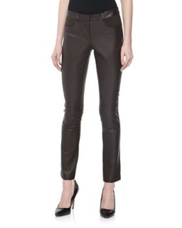 Ponte Leather Inset Pants, Brown