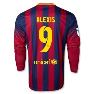 Nike Barcelona 13/14 ALEXIS LS Home Soccer Jersey