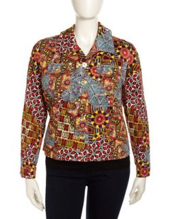 Geometric Print Stretch Jacket, Red/Multi, Womens