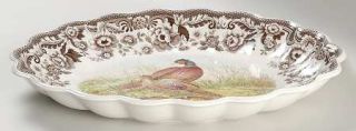Spode Woodland 15 Oval Fluted Dish, Fine China Dinnerware   Brown Floral Border