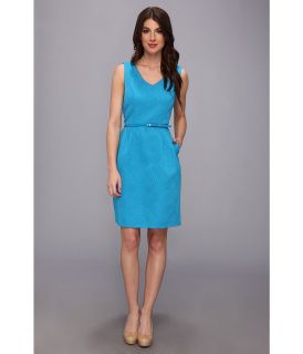 Ellen Tracy Jacquard Fit And Flare With Cutout Back Womens Dress (Blue)