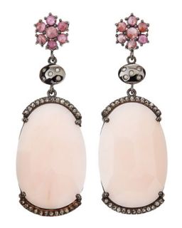 Pink Sapphire Flower & Pink Opal Drop Earrings
