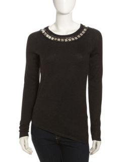 Embroidered Collar Sweater, Charcoal