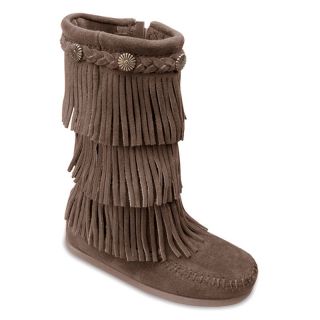 Minnetonka Childrens 3 Layer Fringe Boots   Dusty Brown Suede   2658 DUSTY