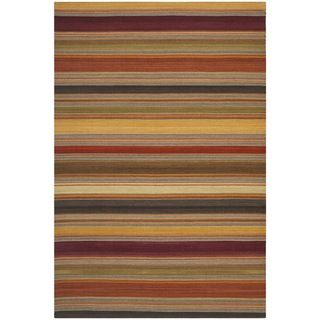 Tapestry woven Striped Kilim Village Gold Wool Rug (9 X 12)