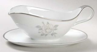Heinrich   H&C Platinum Rose Gravy Boat with Attached Underplate, Fine China Din