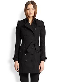 Burberry London Lace Sleeve Trench   Black