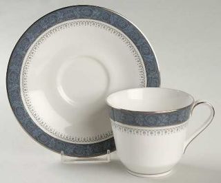 Royal Doulton Sherbrooke Flat Cup & Saucer Set, Fine China Dinnerware   Bone,Sla