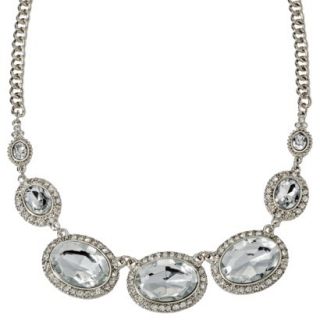 Womens Ascending Clear Stone Necklace   Silver