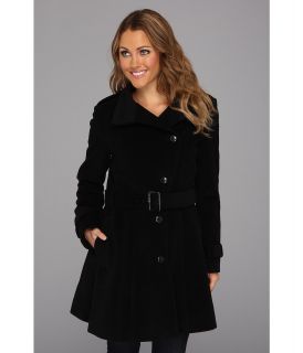 Cole Haan Wool Plush Asymmetrical Belted Coat Womens Coat (Black)