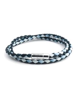 Two Tone Woven Leather Bracelet, Light Blue/Blue