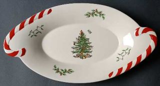 Spode Christmas Tree Green Trim 14 Oval Serving Platter, Fine China Dinnerware