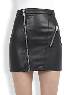 Saint Laurent Leather Zipper Skirt   Noir