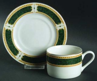 Farberware Emerald Garden Flat Cup & Saucer Set, Fine China Dinnerware   Gold An