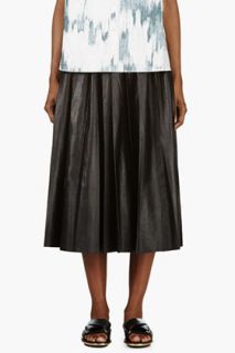Blk Dnm Black Leather Pleated Skirt