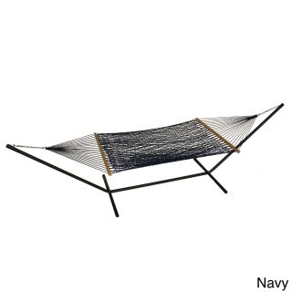 Phat Tommy Outdoor Oasis Hand Woven Olefin Rope Hammock (Black, bold blue, carrot, cranberry, graphite, holly, lemon, navy, rainbow purple, sandstone, whiteMaterials Solid white oak, color fast mold/mildew resistant olefin ropeFinish Solid white oak is 