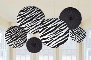 Zebra Printed Paper Fan Decorations