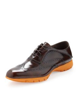 Colored Sole Brogue Leather Loafer, Brown/Orange