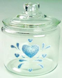 Corning Blue Hearts Glassware Cookie Jar with Lid, Fine China Dinnerware   Corel