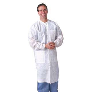 Medline Lab Coat, Sms, Knit Collar, White, Xl (bulk Pack Of 30)